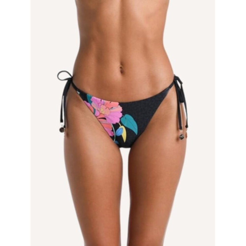 SUNSHINE 79 Black Pink Floral Tie Side Bikini Bottom Size 14